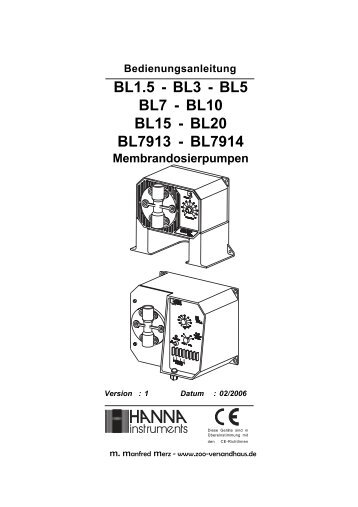 und Dosierpumpen HANNA BL (1,71 MB) - Zoo-Versandhaus.de