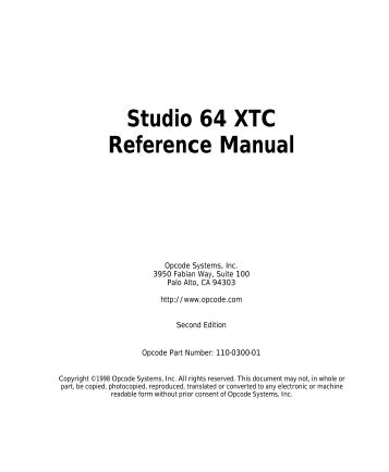 Studio 64 XTC Reference Manual - Free Pro Audio Schematics