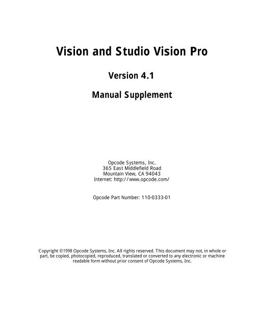 Vision and Studio Vision Pro Version 4.1 Manual ... - House of Synth