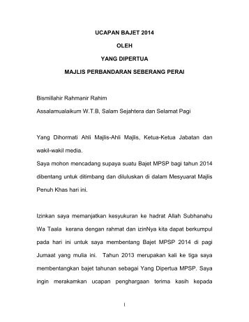 ucapan bajet 2014 - 27 september 2013 - Majlis Perbandaran ...