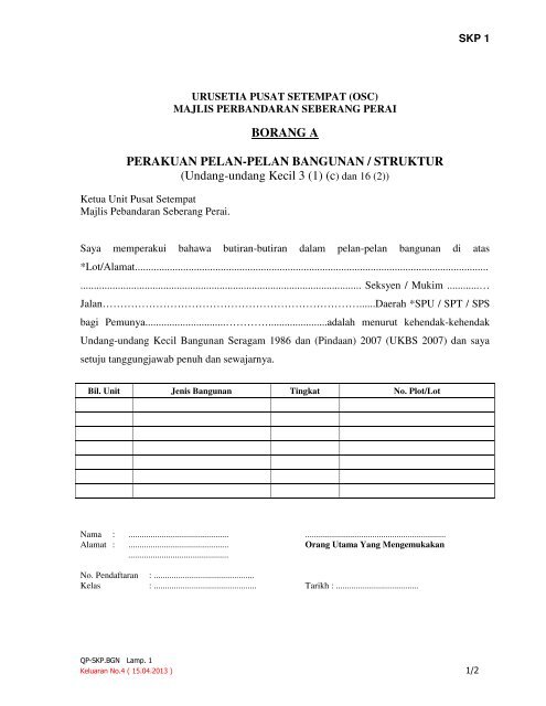 Borang Skp 1 Majlis Perbandaran Seberang Perai