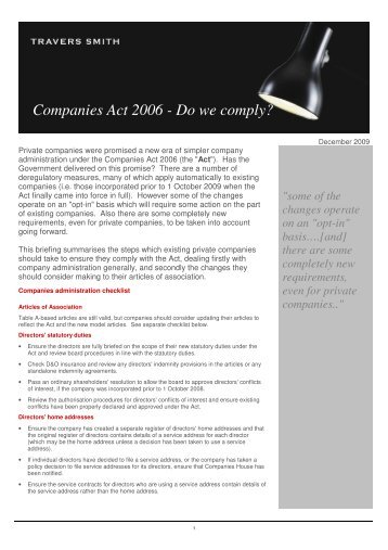 Companies Act 2006 - Do we comply? - Travers Smith