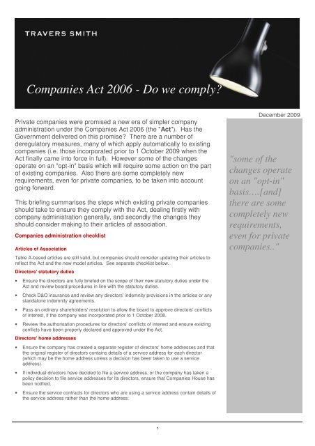 Companies Act 2006 - Do we comply? - Travers Smith