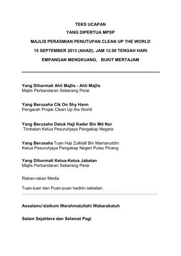 majlis perasmian penutupan clean up the world - 15 september 2013