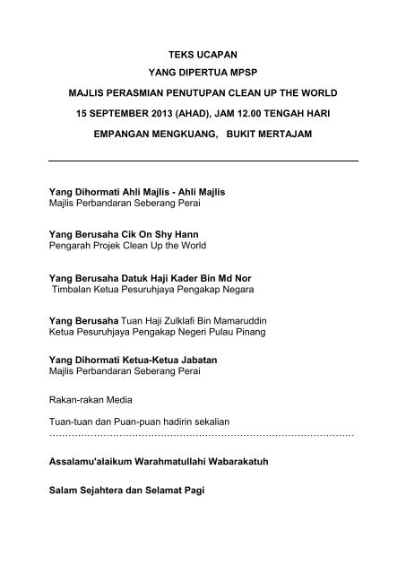 majlis perasmian penutupan clean up the world - 15 september 2013