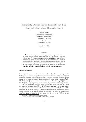 Integrality Conditions for Elements in Ghost Rings of ... - Robert Boltje