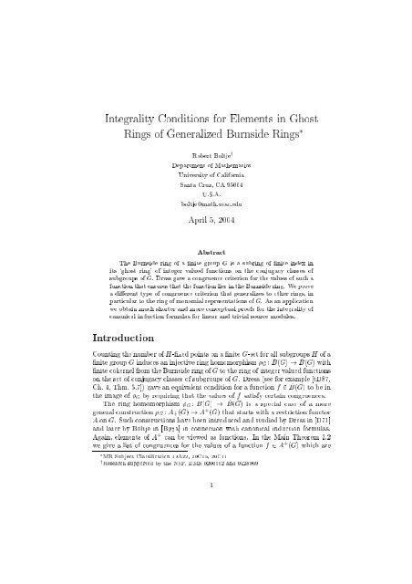 Integrality Conditions for Elements in Ghost Rings of ... - Robert Boltje