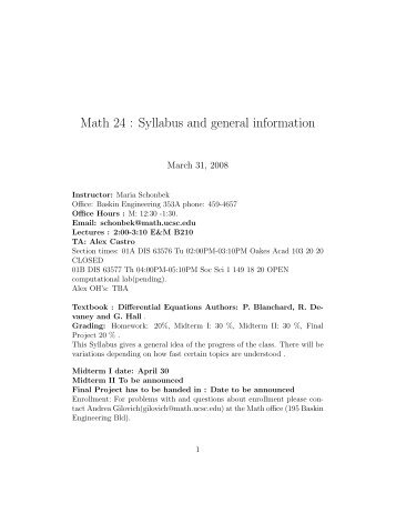 Math 24 : Syllabus and general information - Maria Schonbek