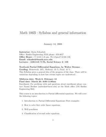 Math 106B : Syllabus and general information - Maria Schonbek