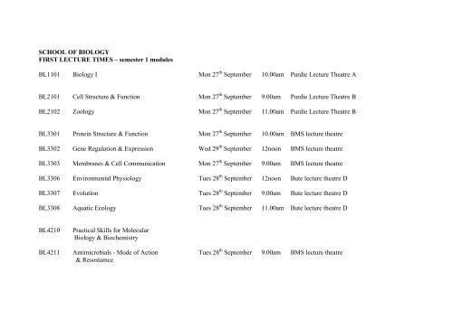 first lectures sem 1_10 - School of Biology
