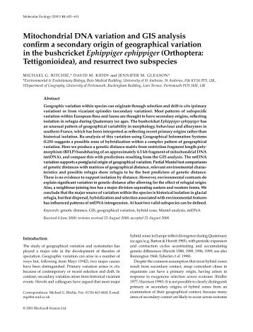 Mitochondrial DNA variation and GIS analysis confirm a secondary ...