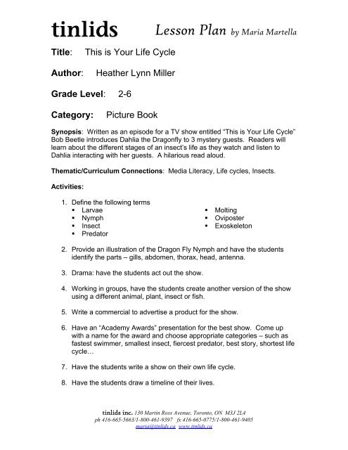 Lesson Plan By Maria Martella Title This Is Your Life Cycle Tinlids Lesson Plan By Maria Martella Title This Is Your Life Cycle Tinlids