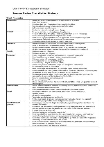 Resume Review Checklist for Students: