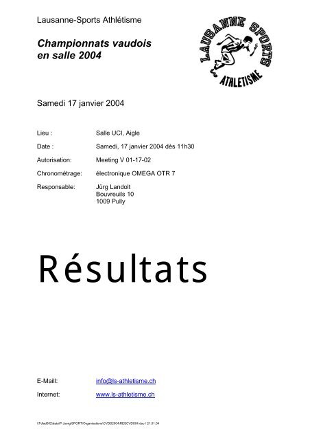 Résultats complets - Association Cantonale Vaudoise d'Athletisme