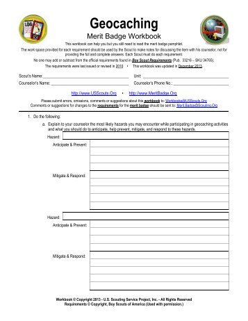 Geocaching - Merit Badge Workbook - US Scouting Service Project