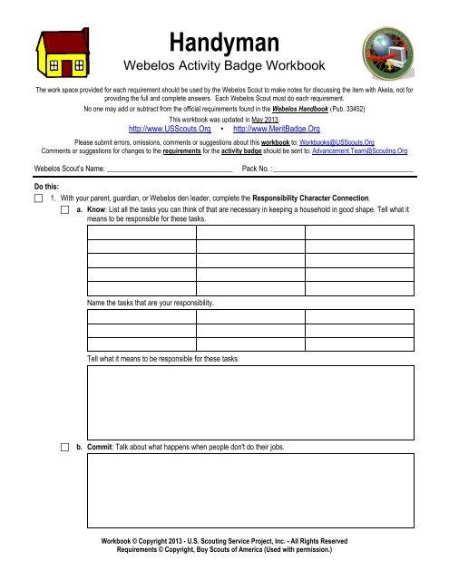 Handyman worksheet - Merit Badge Research Center