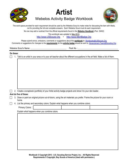 Artist worksheet - Merit Badge Research Center