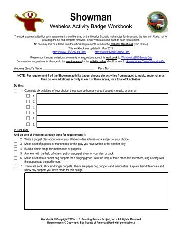 Showman worksheet - Merit Badge Research Center