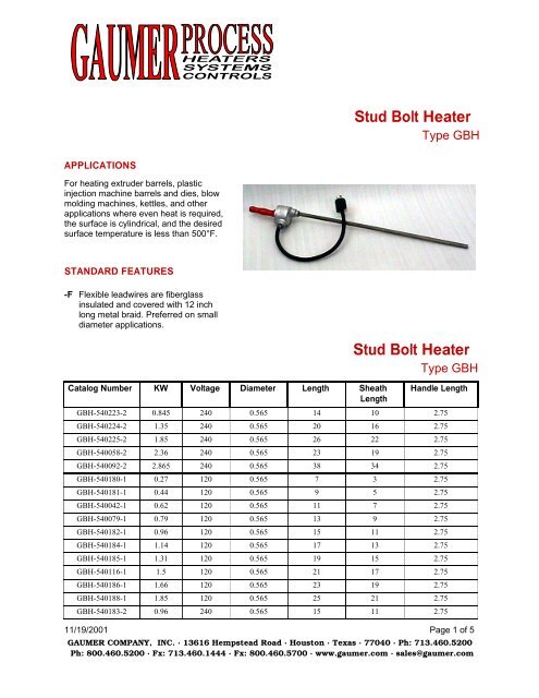 Gaumer Stud Bolt Heater - Type GBH for barrels or injection machine
