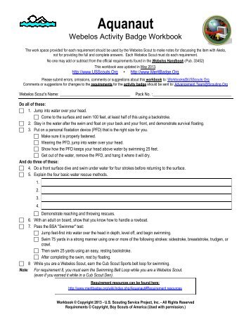 Aquanaut worksheet - Merit Badge Research Center