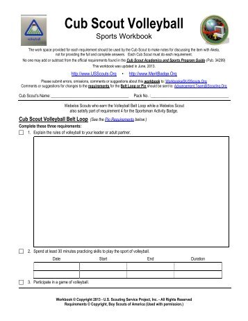 Cub Scout Volleyball Worksheet - Merit Badge Research Center