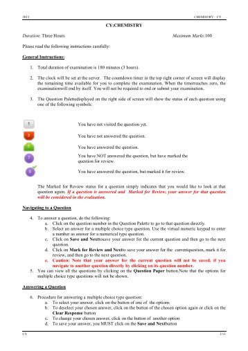 CY:CHEMISTRY Duration: Three Hours Maximum Marks:100 ...