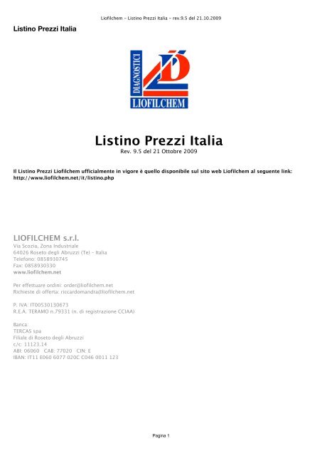 Listino Prezzi Italia - Liofilchem