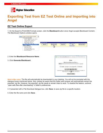 Exporting Test from EZ Test Online and Importing into Angel