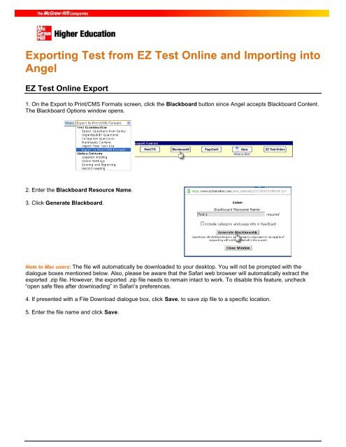 Exporting Test from EZ Test Online and Importing into Angel