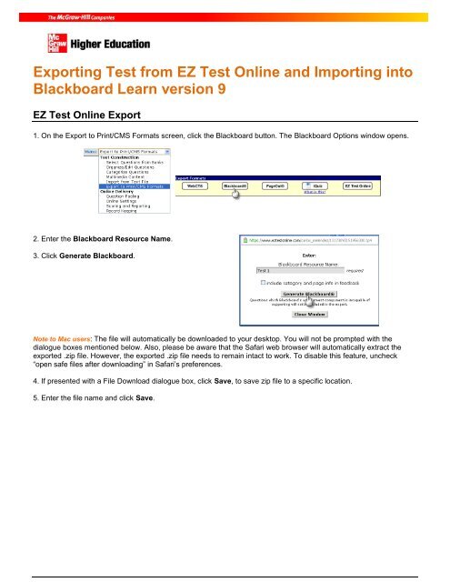 Exporting Test from EZ Test Online and Importing into Blackboard ...