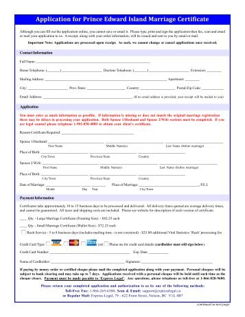 application for prince edward island marriage certificate