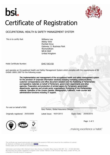 View our BS OHSAS 18001:2007 certificate