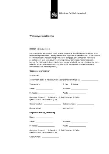 Werkgeversverklaring - Rijksdienst Caribisch Nederland