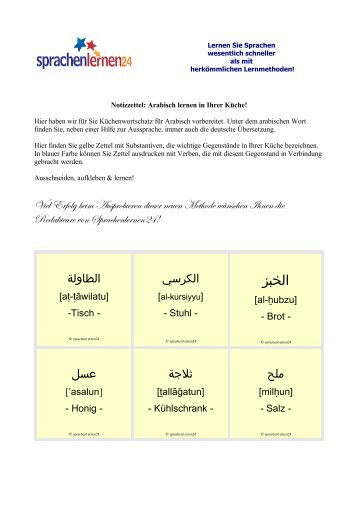 Notizzettel fÃ¼r Arabisch (PDF-Datei) - Sprachenlernen24 Blog