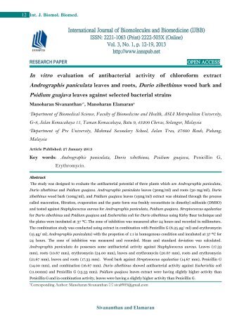 In vitro evaluation of antibacterial activity of chloroform extract Andrographis paniculata leaves and roots, Durio zibethinus wood bark and Psidium guajava leaves against selected bacterial strains