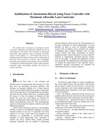 Stabilization of Autonomous Bicycle using Fuzzy Controller with ...