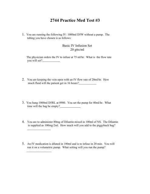 2744 Practice Med Test #3 - Daytona State College