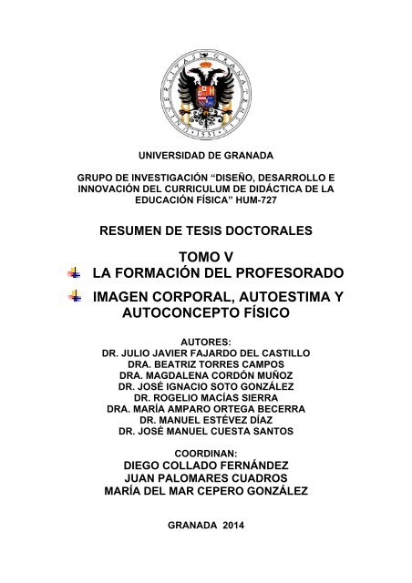 TOMO V FORMACIÓN DEL PROFESORADO IMAGEN CORPORAL, AUTOESTIMA Y AUTOCONCEPTO