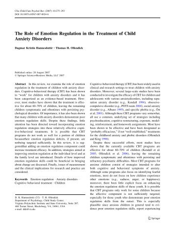 The Role of Emotion Regulation in the Treatment of Child Anxiety ...