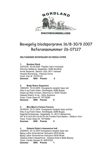 Bevegelig blodsporprÃ¸ve 16/8-30/9 2007 Referansenummer 26 ...