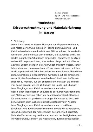 Workshop: Körperwahrnehmung und Materialerfahrung im Wasser