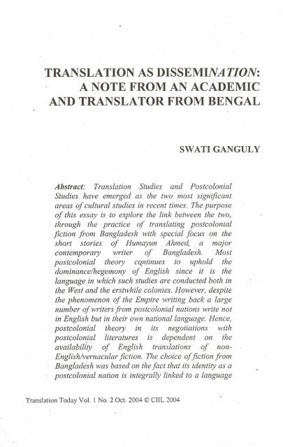 Translation As Dissemination A Note From An Academic And Translator