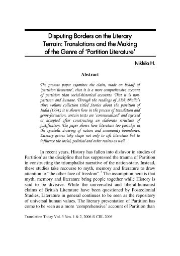 Translations and the Making of the Genre of 'Partition Literature