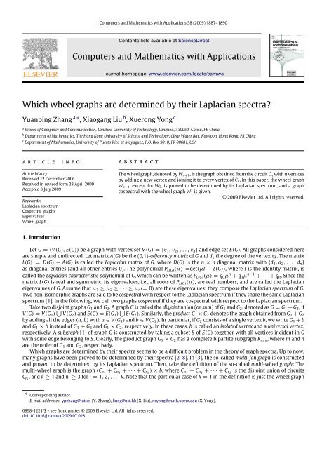 Which wheel graphs are determined by their Laplacian ... - UPRM