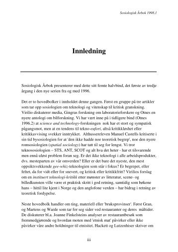 Innledning - Sosiologisk Ã¥rbok