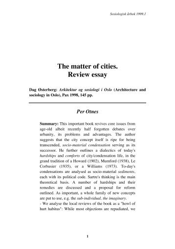 The matter of cities. Review essay - Sosiologisk Ã¥rbok