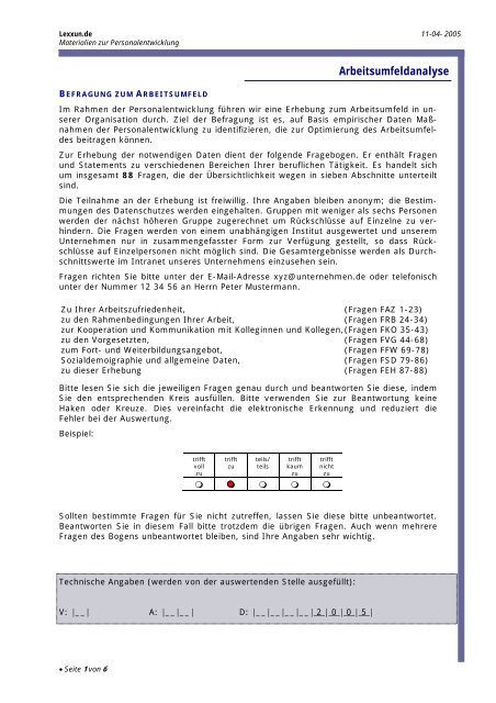 Befragungsinstrument zur Arbeitsumfeldanalyse - lexxun.de