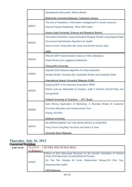 2012 IACSIT Summer Kuala Lumpur Conference ... - EEIP, as