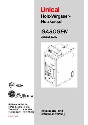 und Betriebsanweisung GASOGEN AIREX SZG Holz-Vergaser