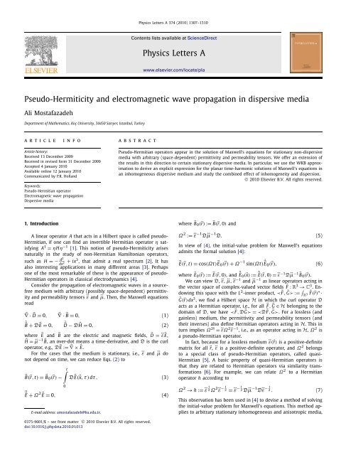 Pseudo Hermiticity And Electromagnetic Wave Propagation In